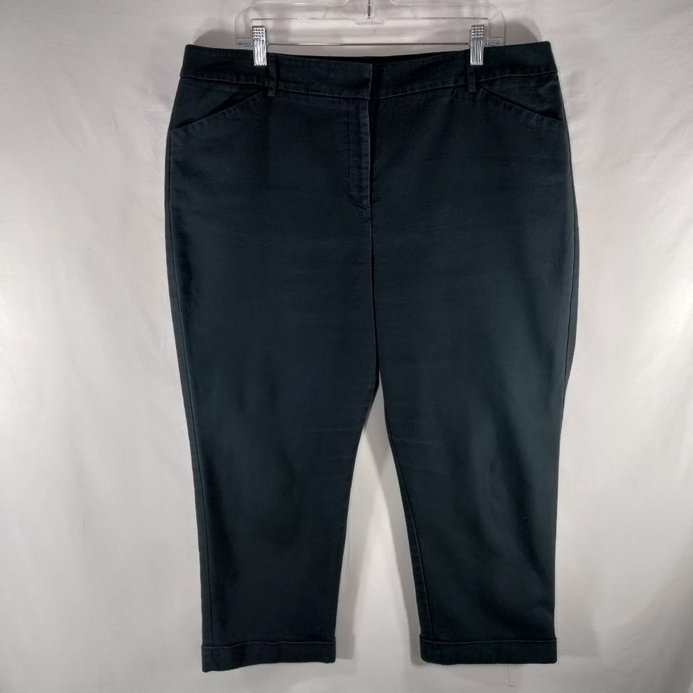 Chico's So Slimming Crop Pants Womens 3 (XL/16) Black Cuffed Hem Stretch